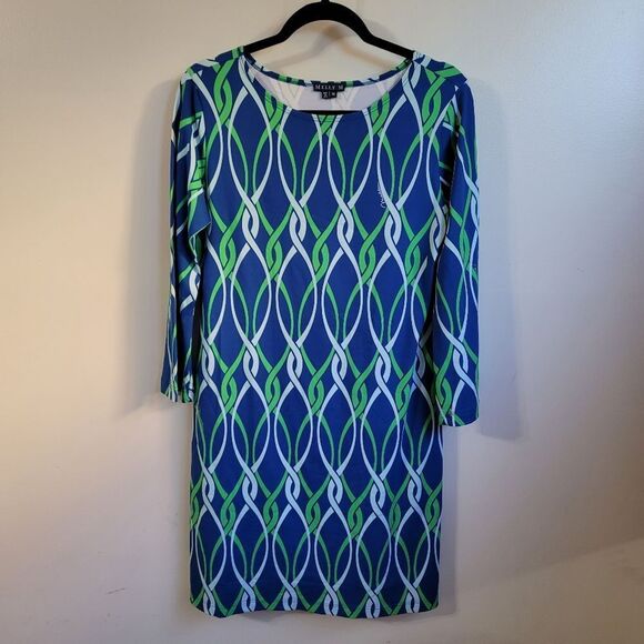 Melly M Dresses & Skirts - Melly M Blue and Green Geometric Sheath Dress Size Medium